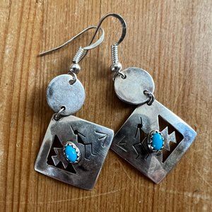 Silver and turquoise dangle earrings